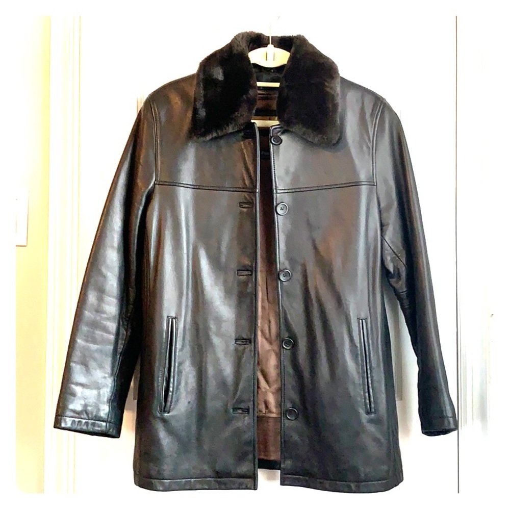 Leather Insulated Jacket with Removable Collar